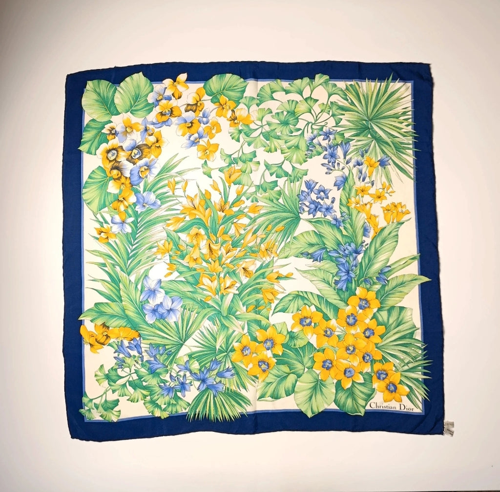 Christian Dior Foulard Vintage 100% Seta Floreale 73x72 Made in France Carré Dior