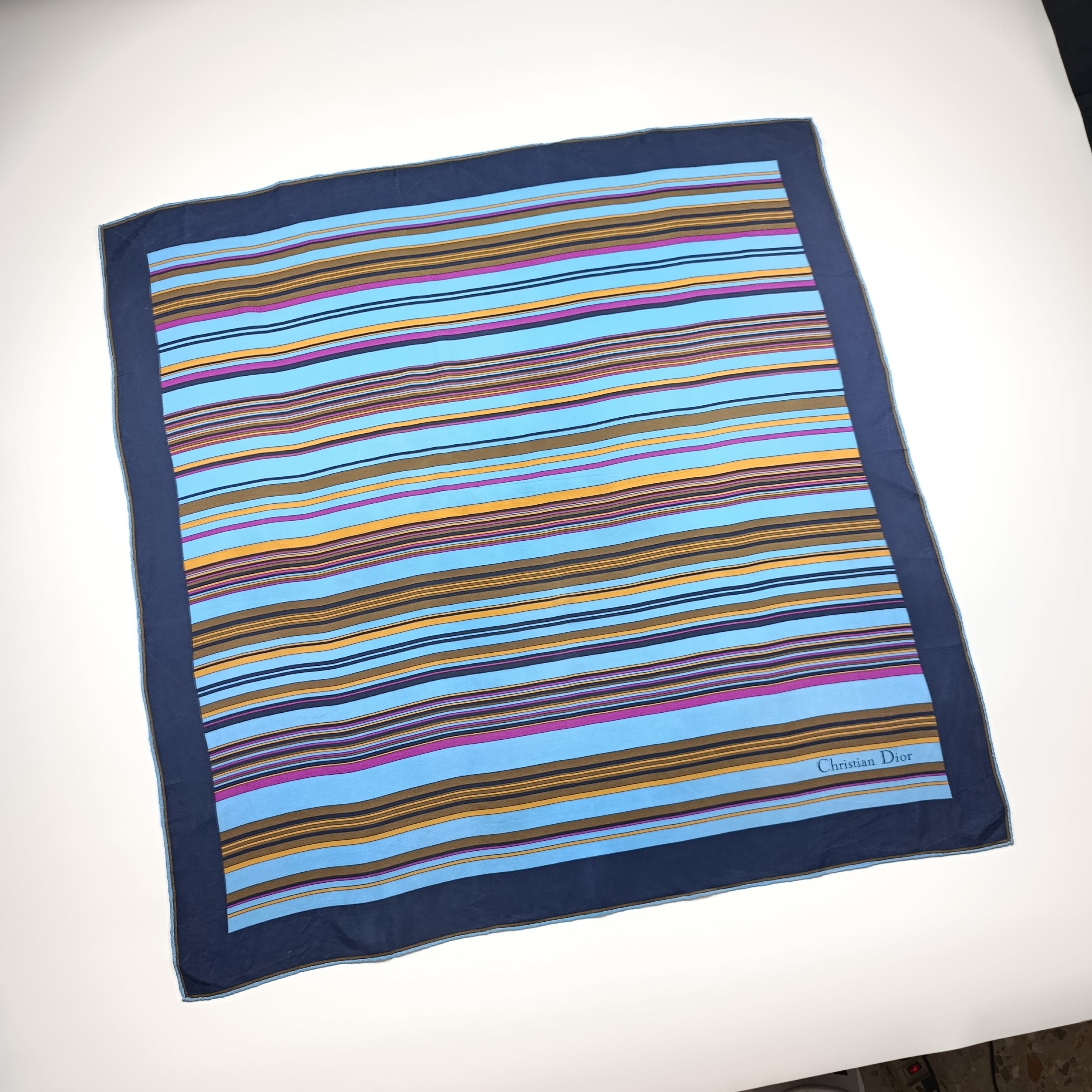 Christian Dior Vintage Striped Multicolor Silk Scarf