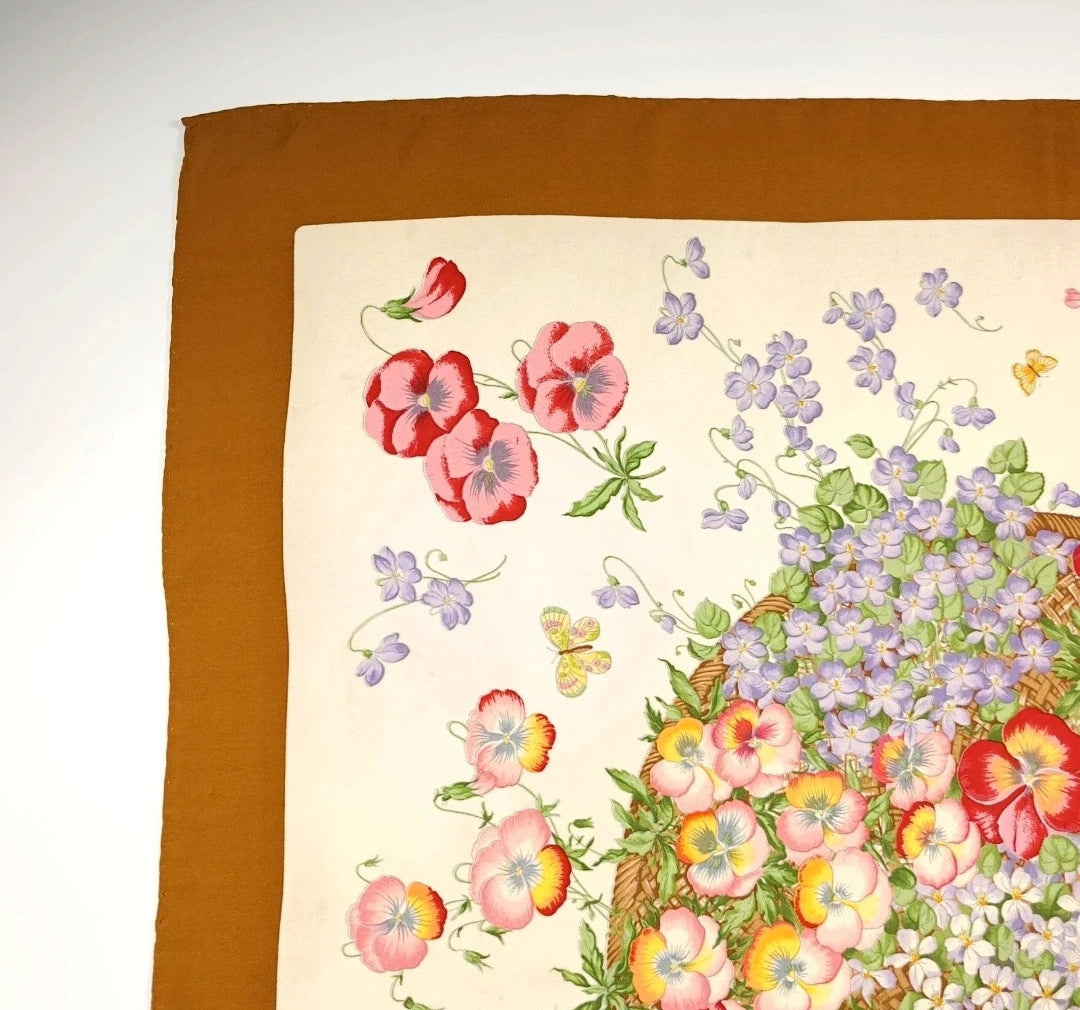 Foulard Gucci Vintage Motivo "Flora" con Bordo Marrone