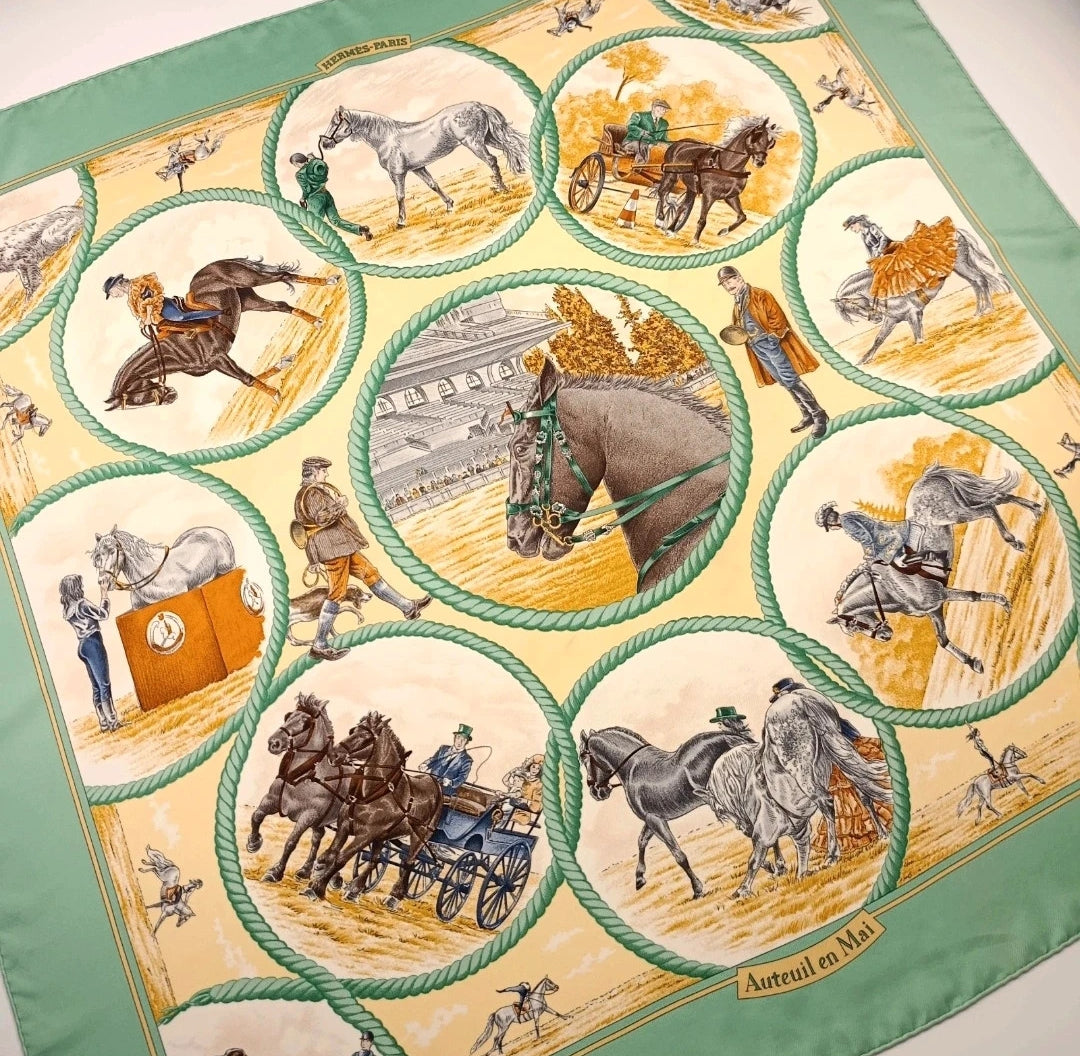 Foulard Hermès Auteuil en Mai Seta Vintage