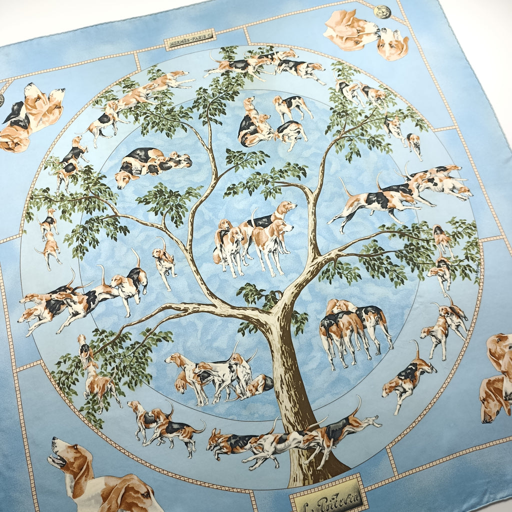 Foulard Hermès Le Poitevin Seta Azzurro Vintage
