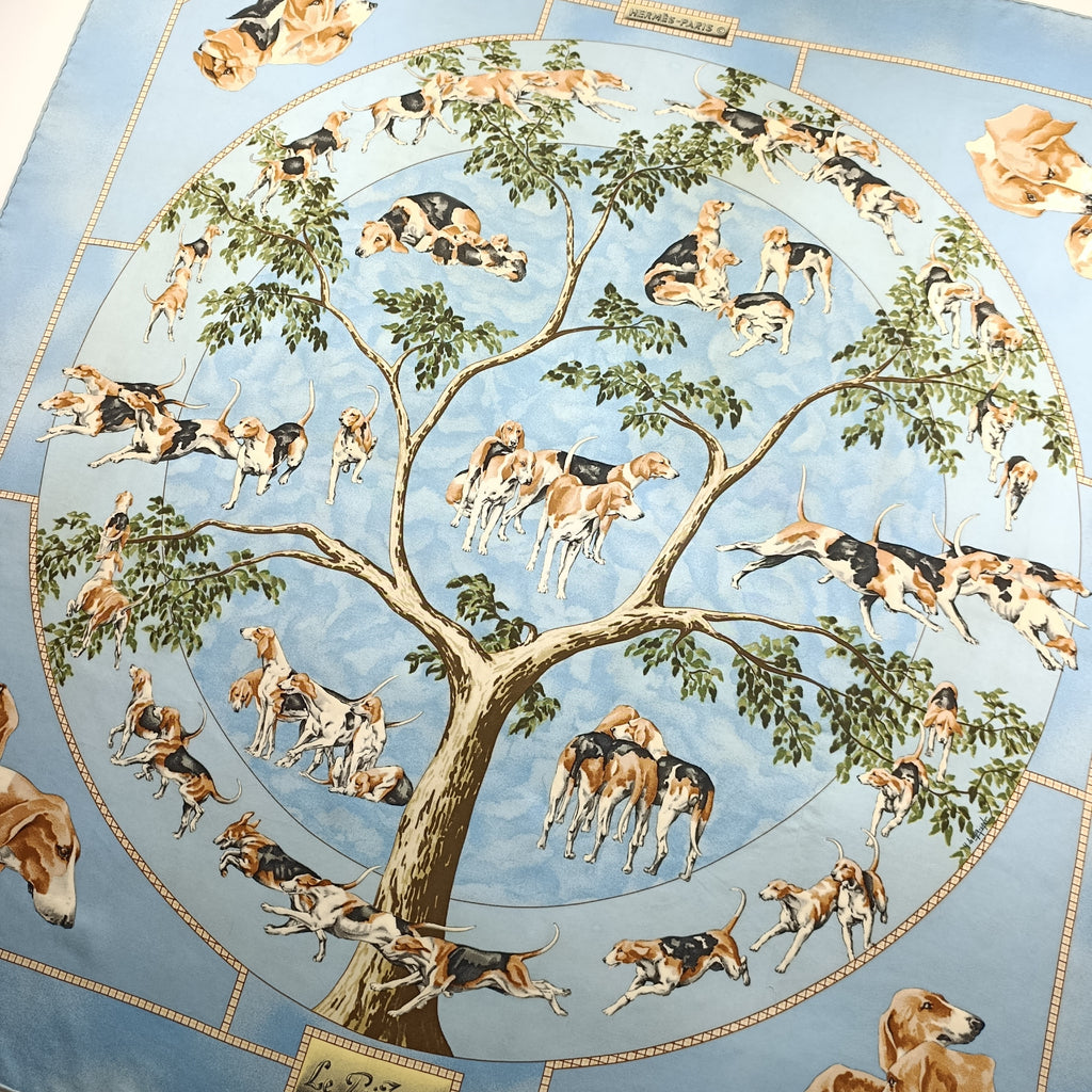 Foulard Hermès Le Poitevin Seta Azzurro Vintage