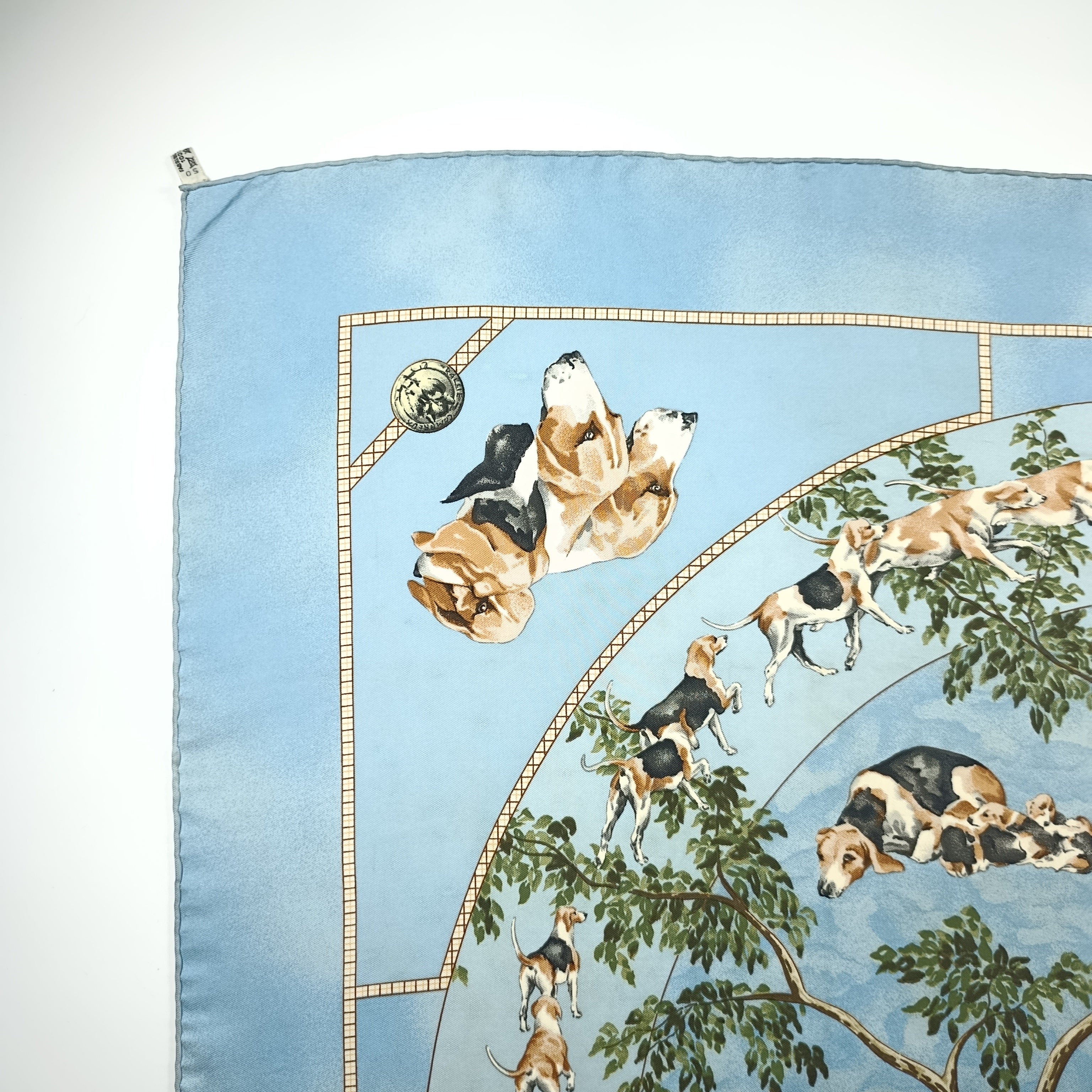 Foulard Hermès Le Poitevin Seta Azzurro Vintage
