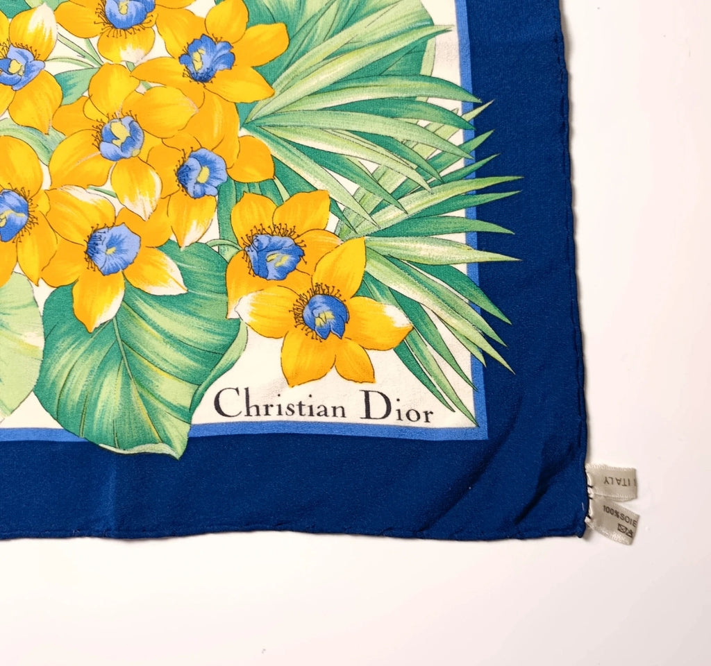 Christian Dior Foulard Vintage 100% Seta Floreale 73x72 Made in France Carré Dior