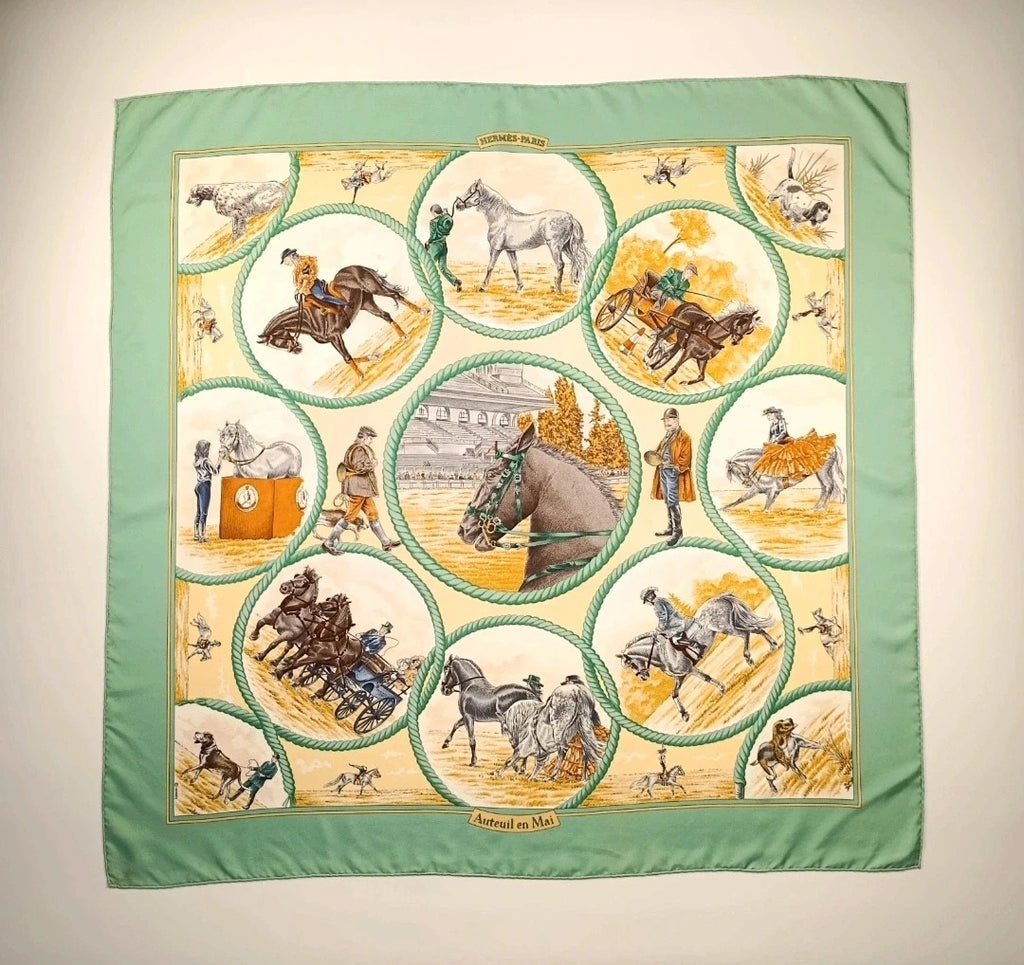 Foulard Hermès Auteuil en Mai Seta Vintage