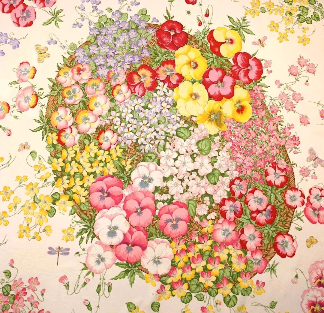 Foulard Gucci Vintage Motivo "Flora" con Bordo Marrone