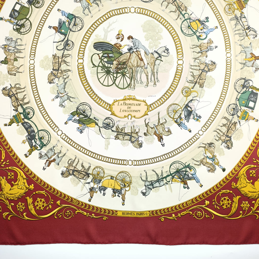Foulard Hermès Carré "La Promenade de Longchamps"  Bordo Rosso