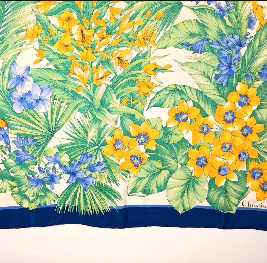 Christian Dior Foulard Vintage 100% Seta Floreale 73x72 Made in France Carré Dior