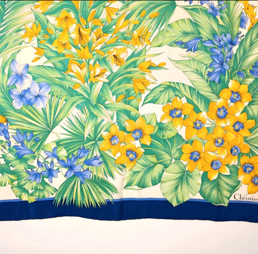 Christian Dior Foulard Vintage 100% Seta Floreale 73x72 Made in France Carré Dior
