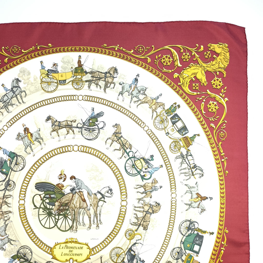 Foulard Hermès Carré "La Promenade de Longchamps"  Bordo Rosso