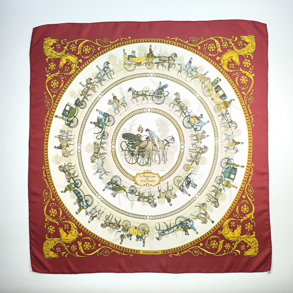 Foulard Hermès Carré "La Promenade de Longchamps"  Bordo Rosso