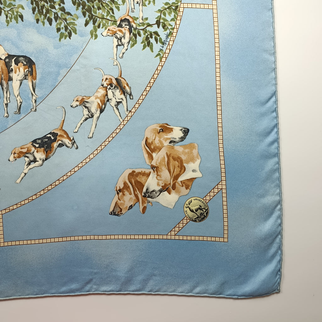 Foulard Hermès Le Poitevin Seta Azzurro Vintage