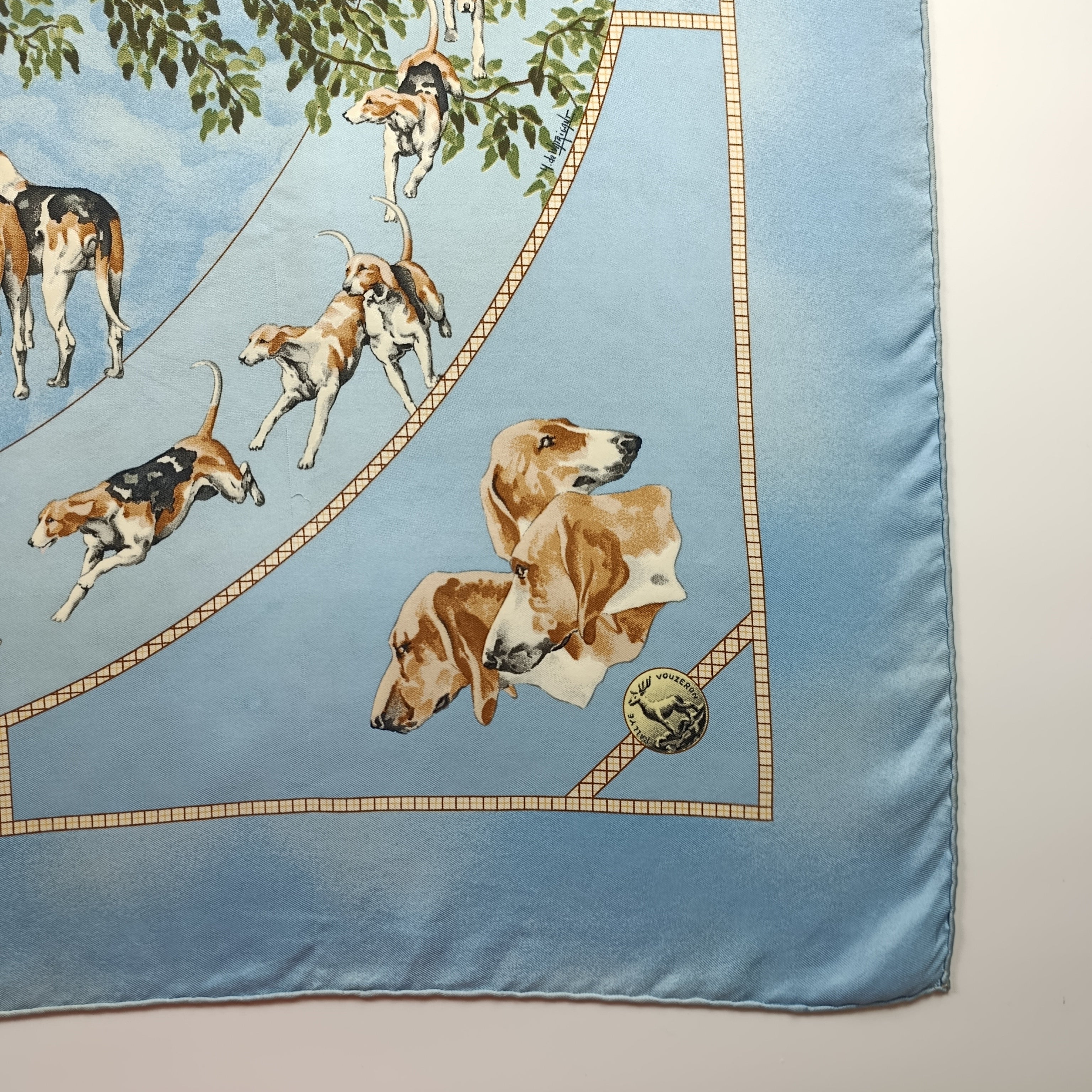 Foulard Hermès Le Poitevin Seta Azzurro Vintage