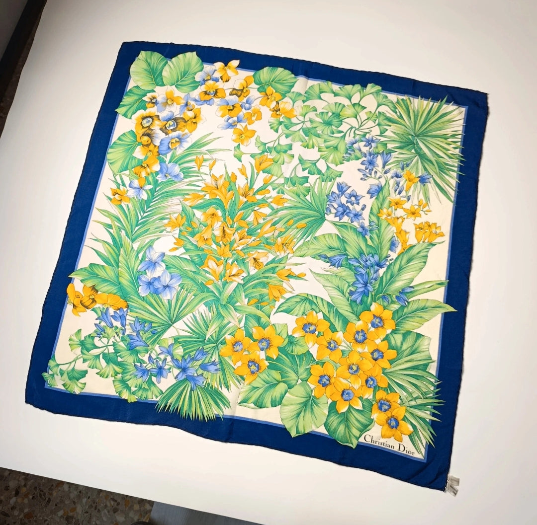 Christian Dior Foulard Vintage 100% Seta Floreale 73x72 Made in France Carré Dior