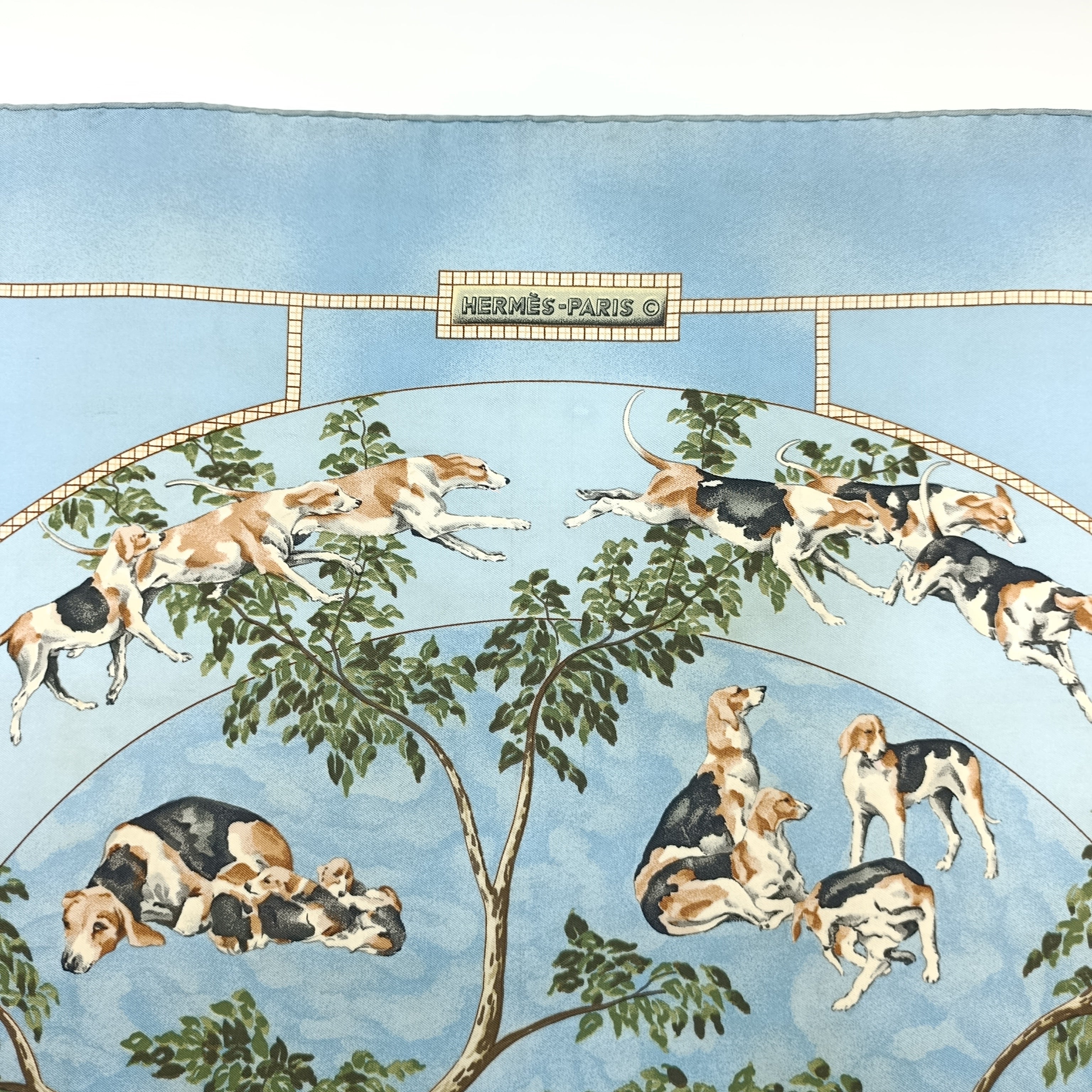 Foulard Hermès Le Poitevin Seta Azzurro Vintage