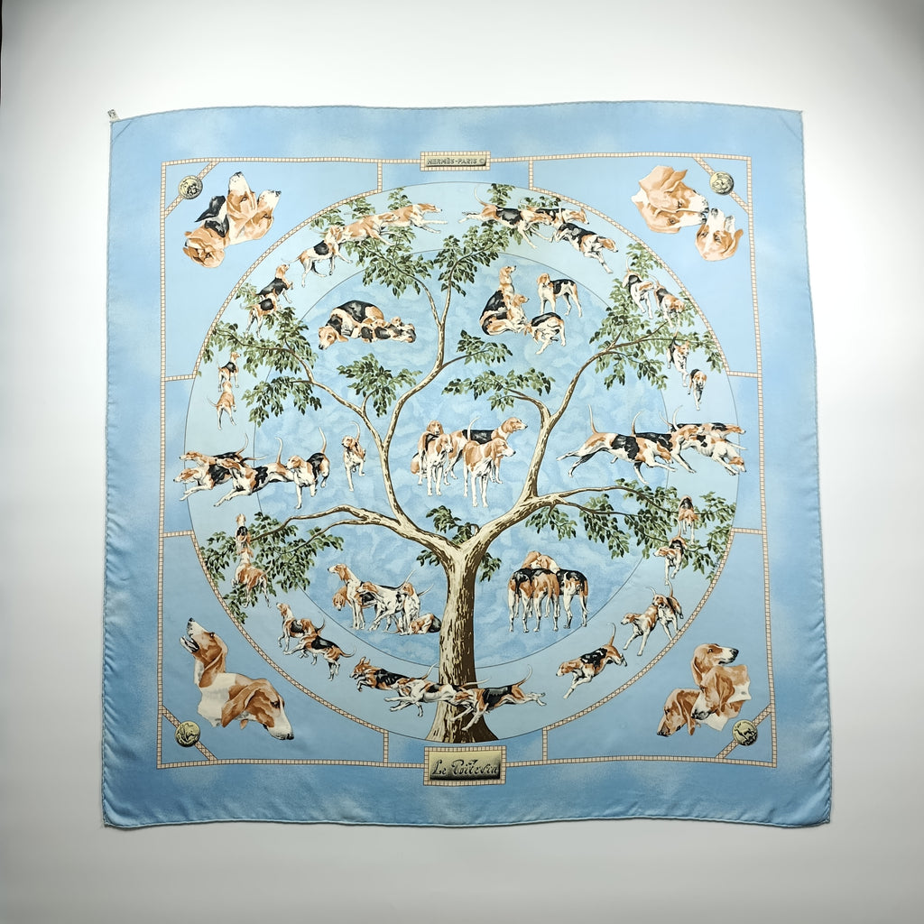 Foulard Hermès Le Poitevin Seta Azzurro Vintage