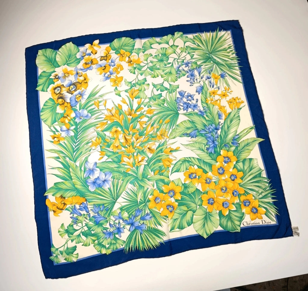 Christian Dior Foulard Vintage 100% Seta Floreale 73x72 Made in France Carré Dior