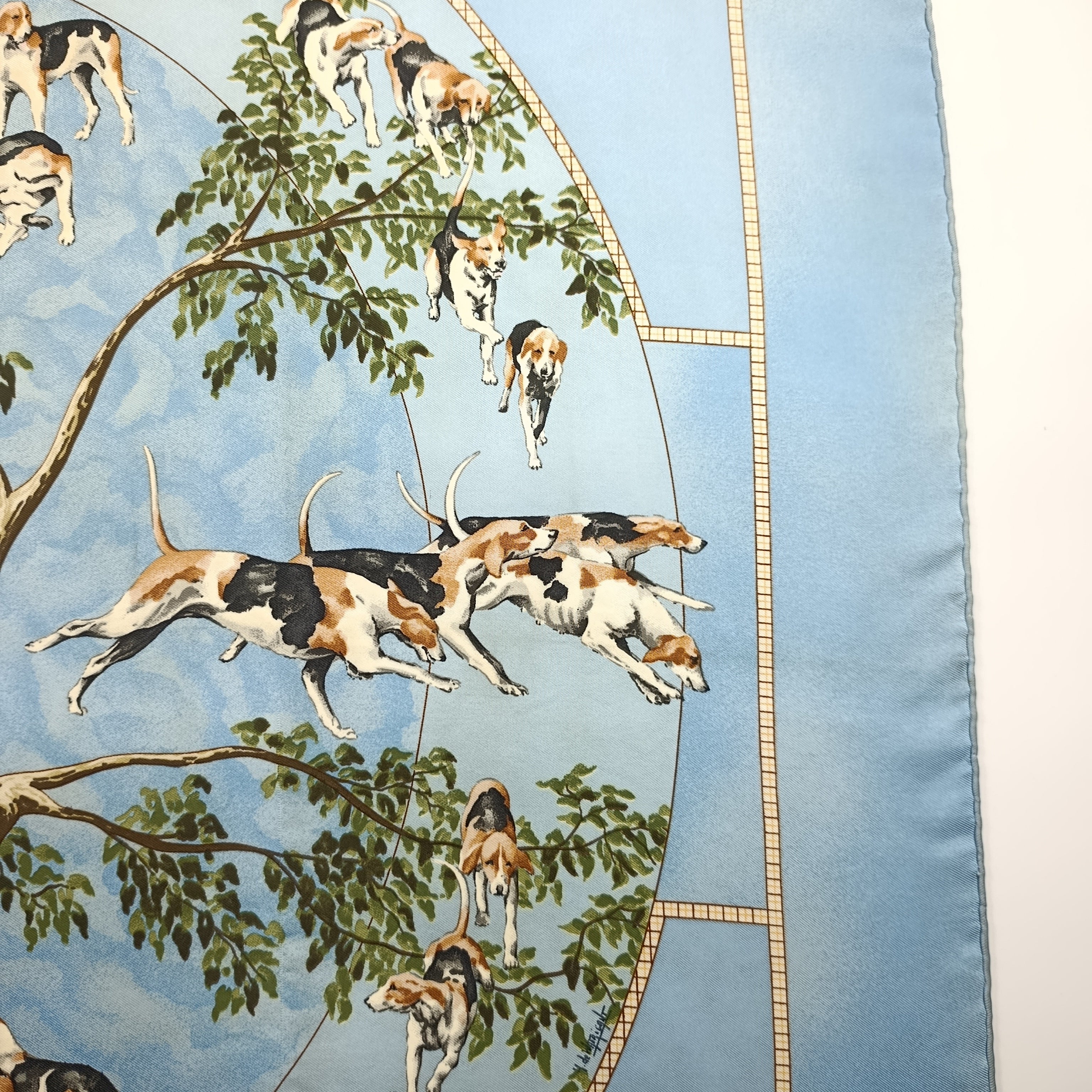 Foulard Hermès Le Poitevin Seta Azzurro Vintage